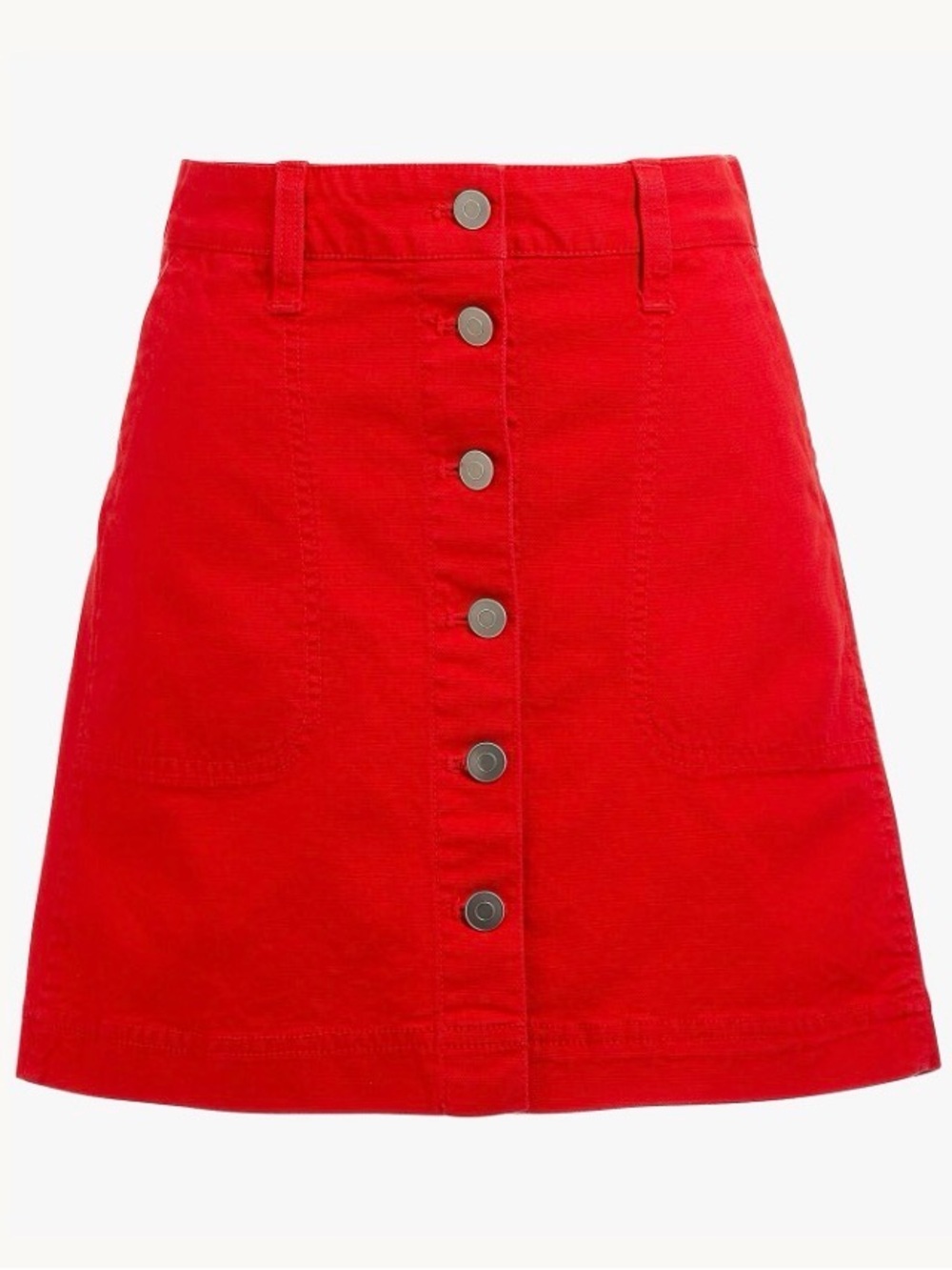 J. Crew Mercantile Red Canvas Button Front Mini Skirt A-Line Size 2